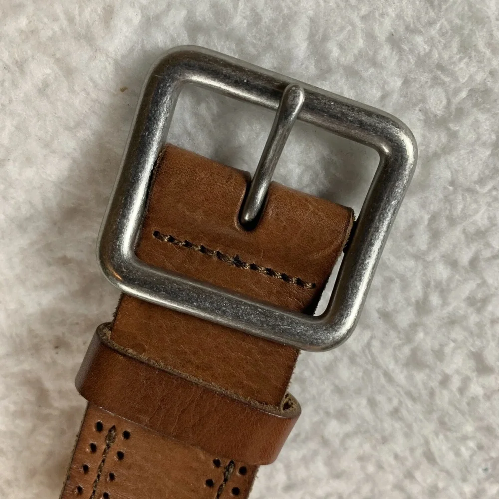 Eddie Bauer Waist Belt Men's Medium‎ Brown Leather Silver Buckle Adjustable 9607